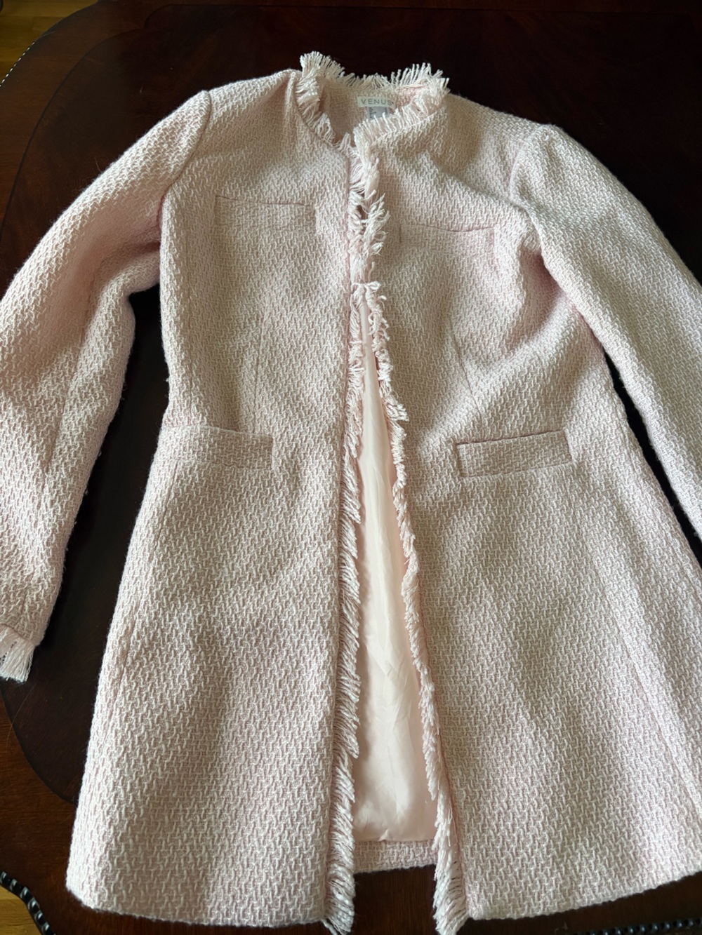 VENUS Pale Pink Fringe Tweed Blazer Coat - Picture 5 of 5